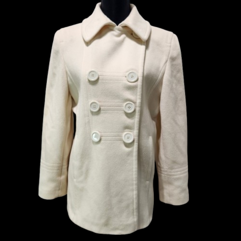 Wool Cashmere Elegant White Lined FEMINELLA Double-breasted Coat (9/10)